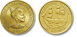 20 krones mønt med Fregatten Jylland